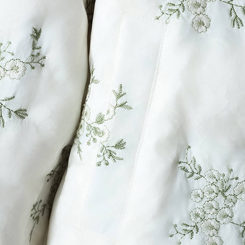 Women's Embroidery Frog-button Long Sleeve Cotton Thicken Jacket With Pockets