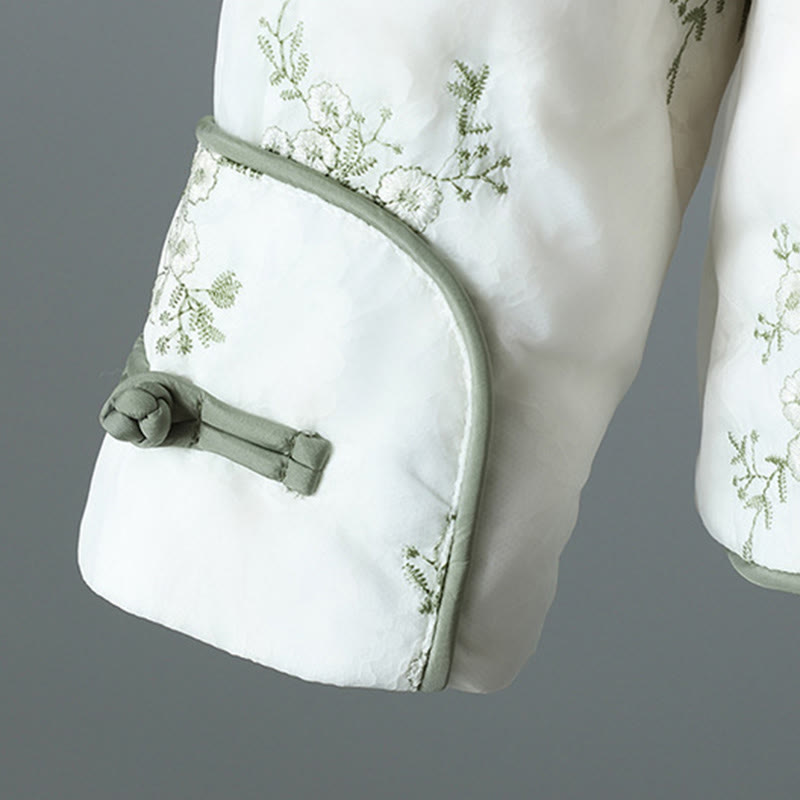 Women's Embroidery Frog-button Long Sleeve Cotton Thicken Jacket With Pockets