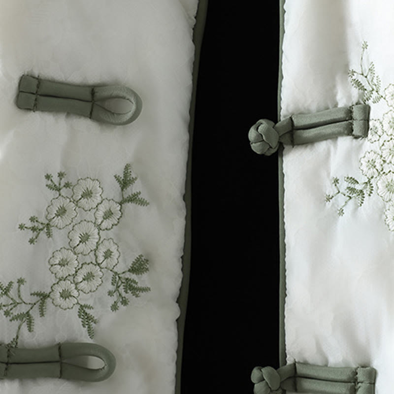 Women's Embroidery Frog-button Long Sleeve Cotton Thicken Jacket With Pockets