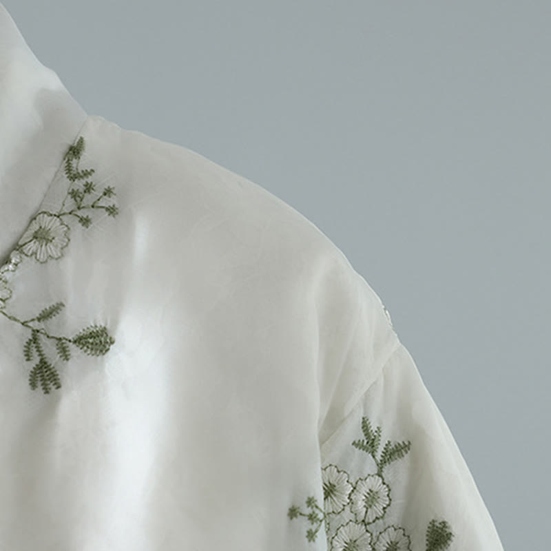 Women's Embroidery Frog-button Long Sleeve Cotton Thicken Jacket With Pockets