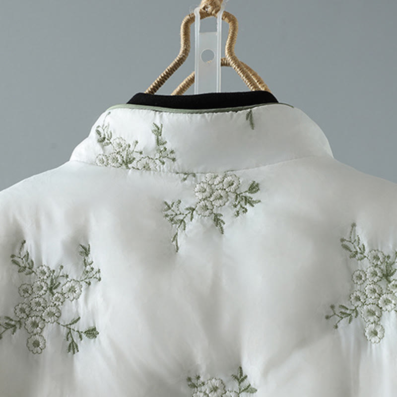 Women's Embroidery Frog-button Long Sleeve Cotton Thicken Jacket With Pockets