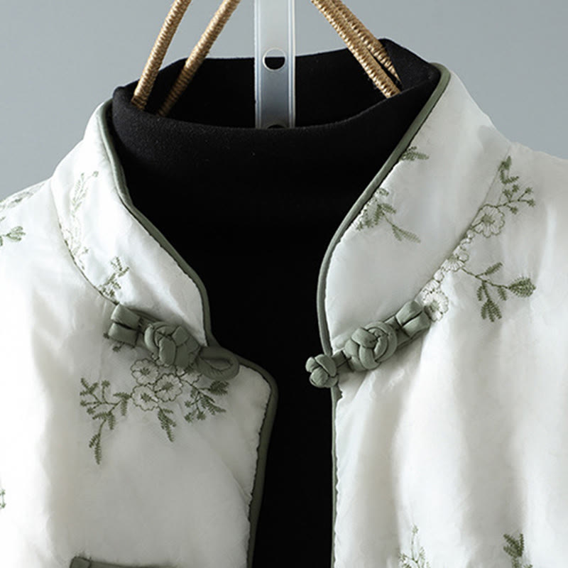 Women's Embroidery Frog-button Long Sleeve Cotton Thicken Jacket With Pockets