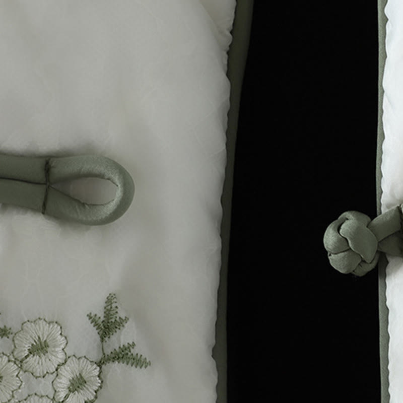 Women's Embroidery Frog-button Long Sleeve Cotton Thicken Jacket With Pockets