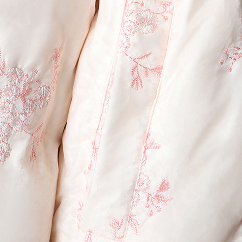 Women's Embroidery Frog-button Long Sleeve Cotton Thicken Jacket With Pockets