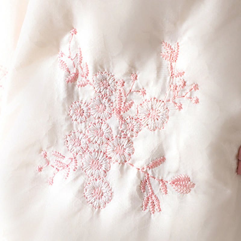 Women's Embroidery Frog-button Long Sleeve Cotton Thicken Jacket With Pockets