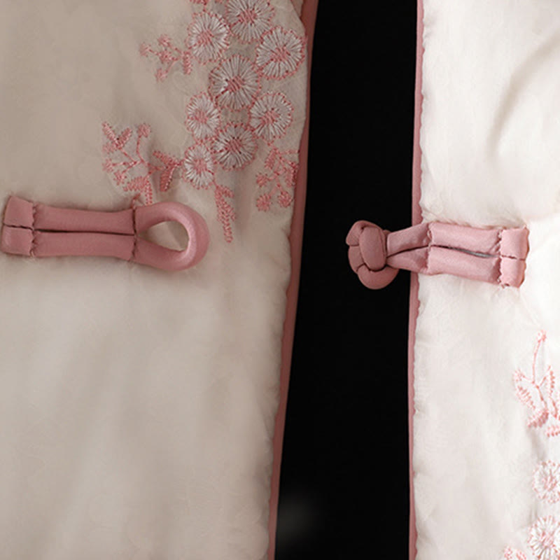 Women's Embroidery Frog-button Long Sleeve Cotton Thicken Jacket With Pockets