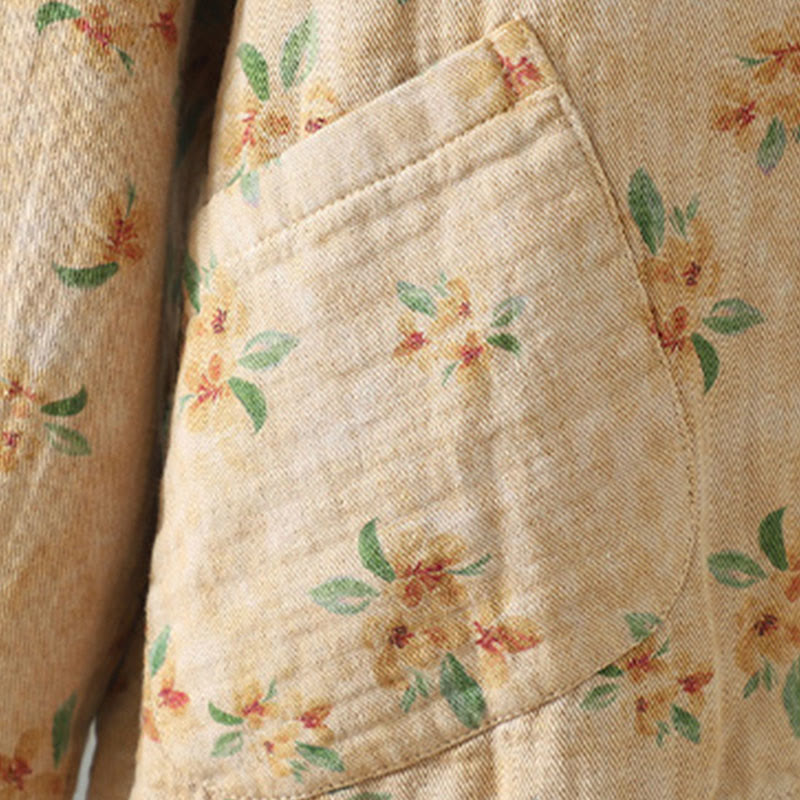 Women's Print Flowers Frog-button Long Sleeve Polyester Jacket With Pockets