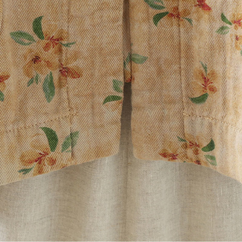 Women's Print Flowers Frog-button Long Sleeve Polyester Jacket With Pockets