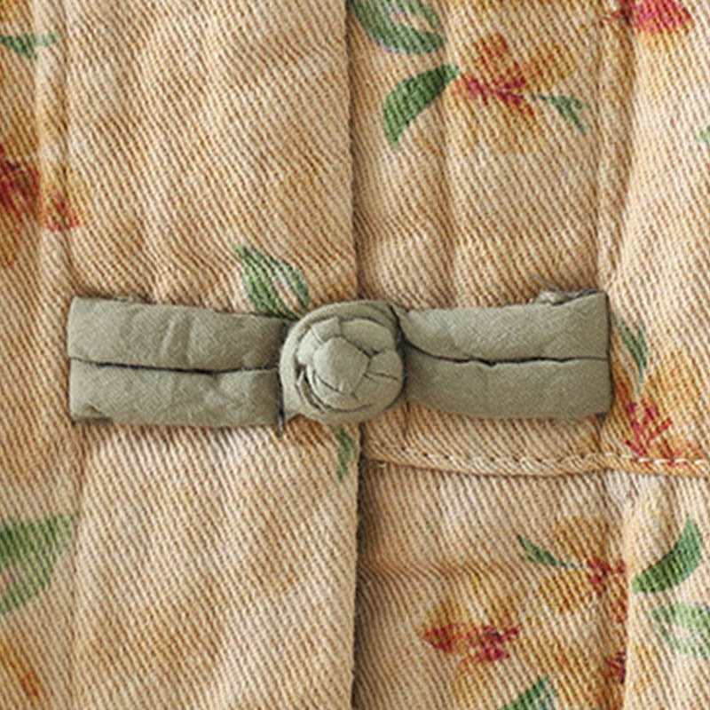 Women's Print Flowers Frog-button Long Sleeve Polyester Jacket With Pockets