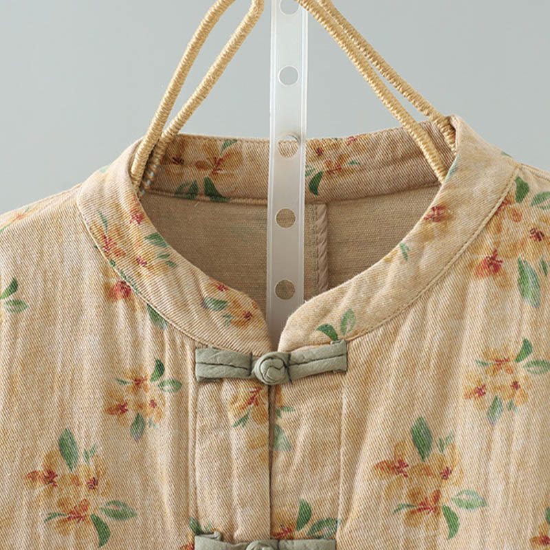 Women's Print Flowers Frog-button Long Sleeve Polyester Jacket With Pockets