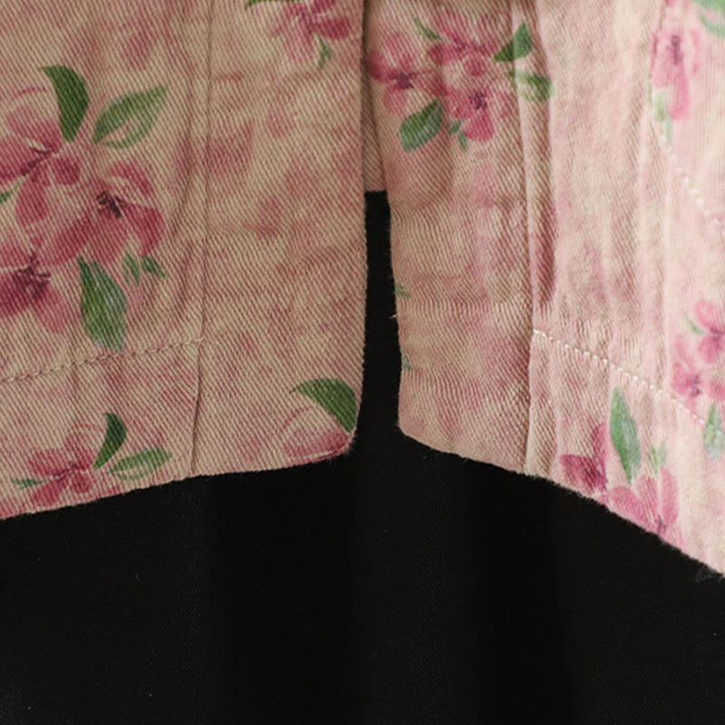 Women's Print Flowers Frog-button Long Sleeve Polyester Jacket With Pockets