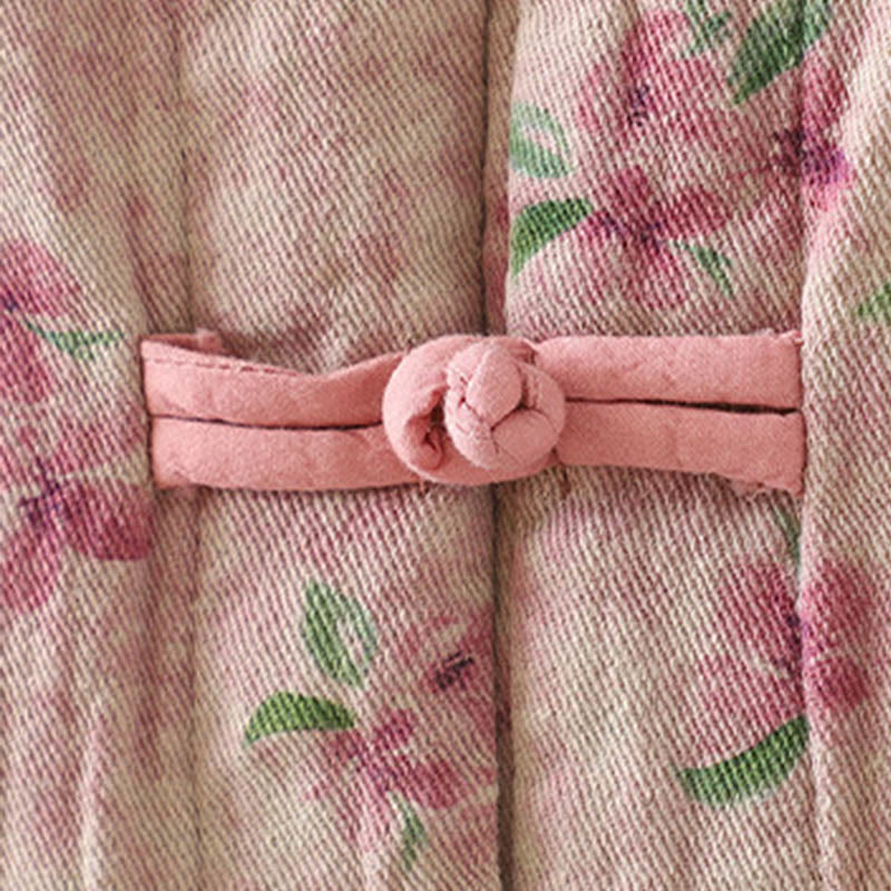 Women's Print Flowers Frog-button Long Sleeve Polyester Jacket With Pockets