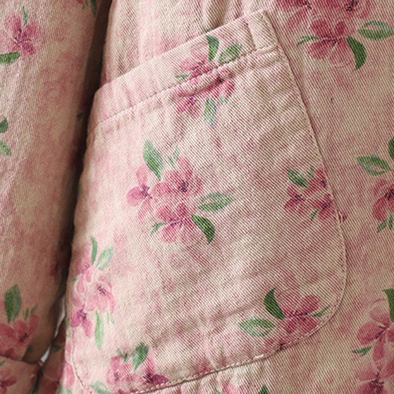 Women's Print Flowers Frog-button Long Sleeve Polyester Jacket With Pockets