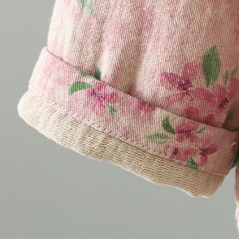 Women's Print Flowers Frog-button Long Sleeve Polyester Jacket With Pockets