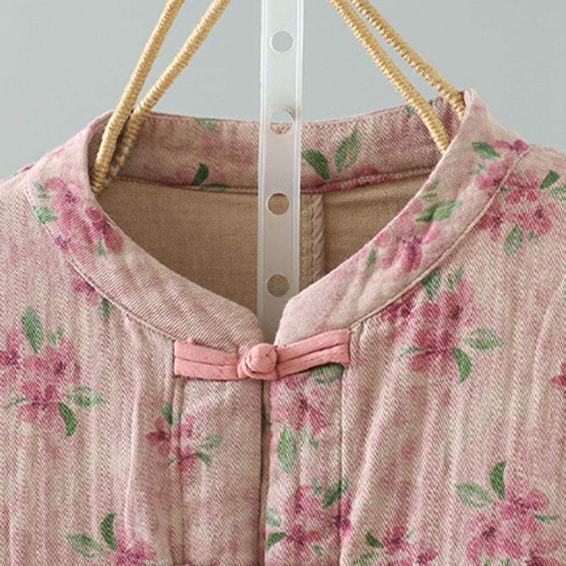 Women's Print Flowers Frog-button Long Sleeve Polyester Jacket With Pockets