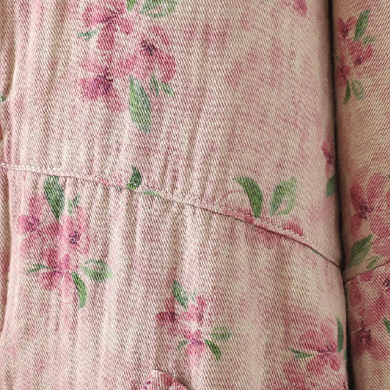 Women's Print Flowers Frog-button Long Sleeve Polyester Jacket With Pockets