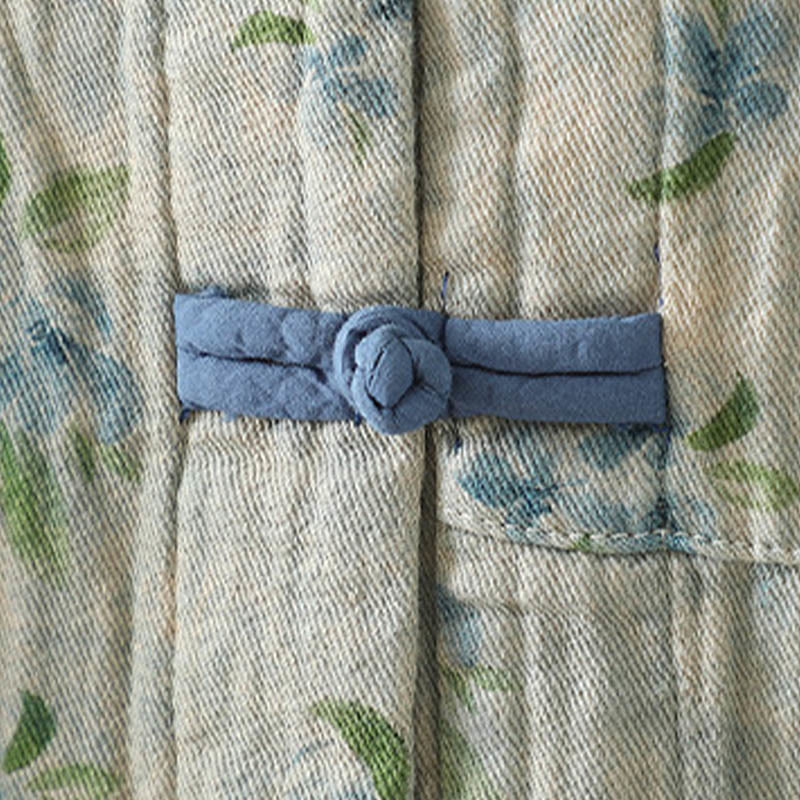 Women's Print Flowers Frog-button Long Sleeve Polyester Jacket With Pockets