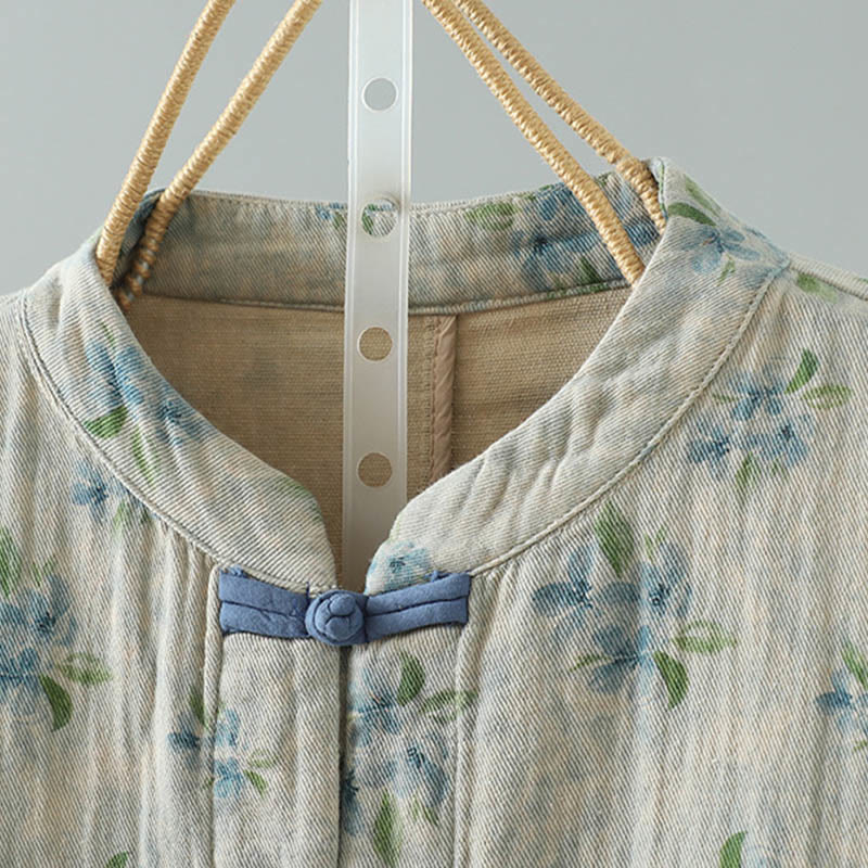 Women's Print Flowers Frog-button Long Sleeve Polyester Jacket With Pockets