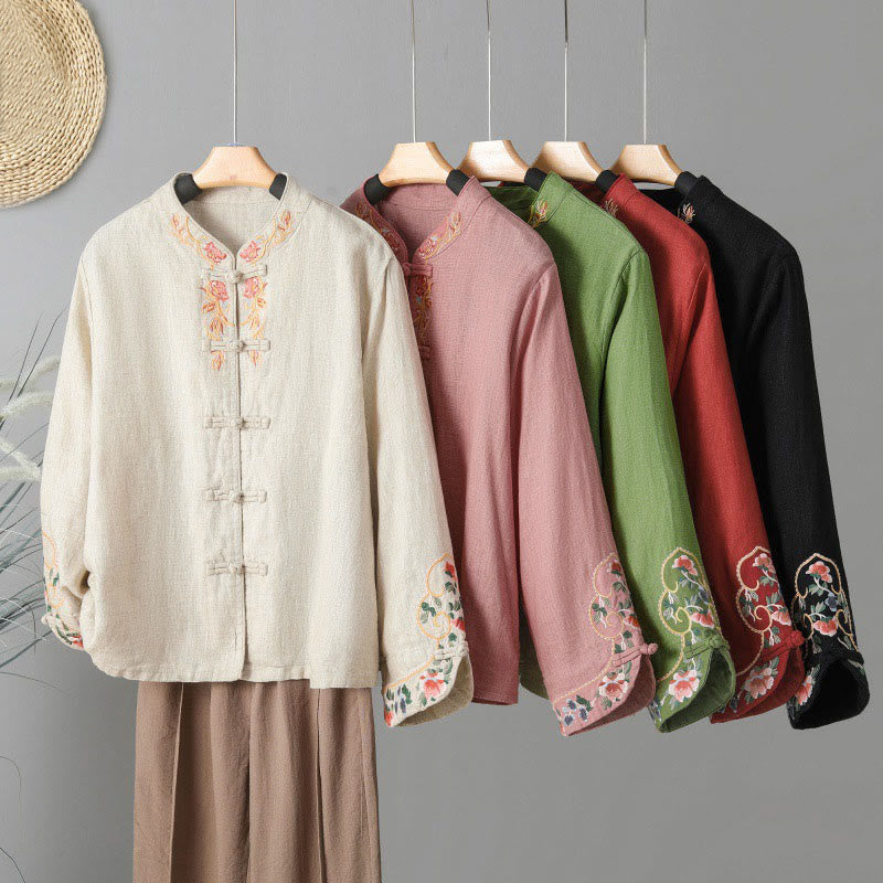 Breathable Embroidered Cotton Stand-Collar Mindful Shirt