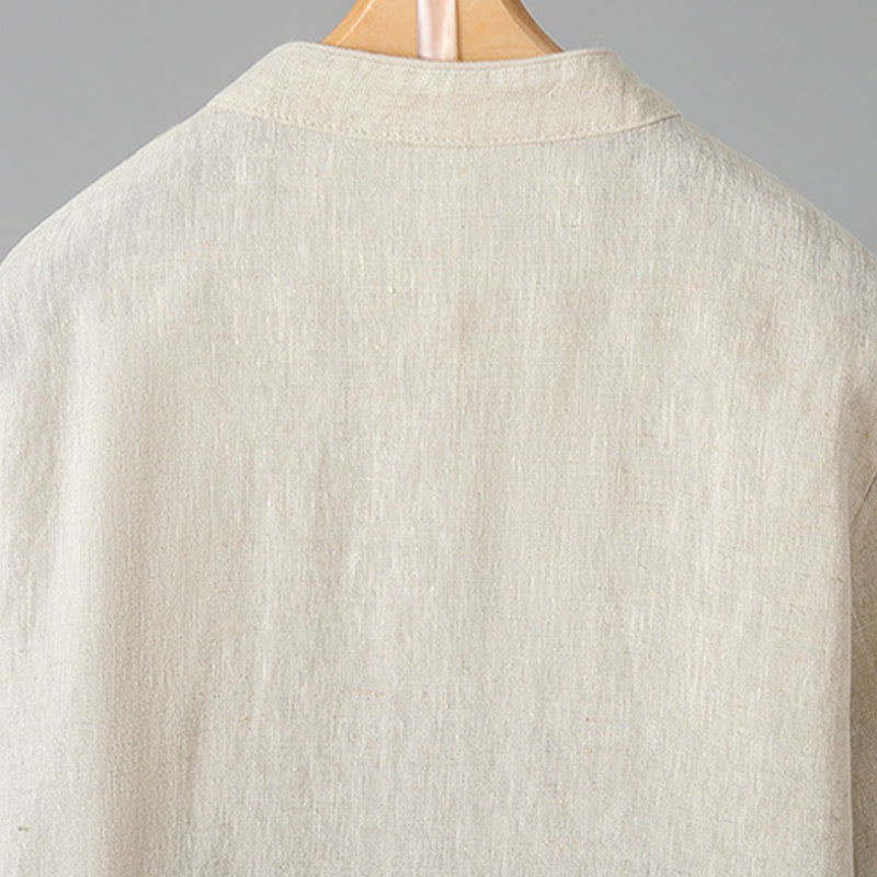 Breathable Embroidered Cotton Stand-Collar Mindful Shirt