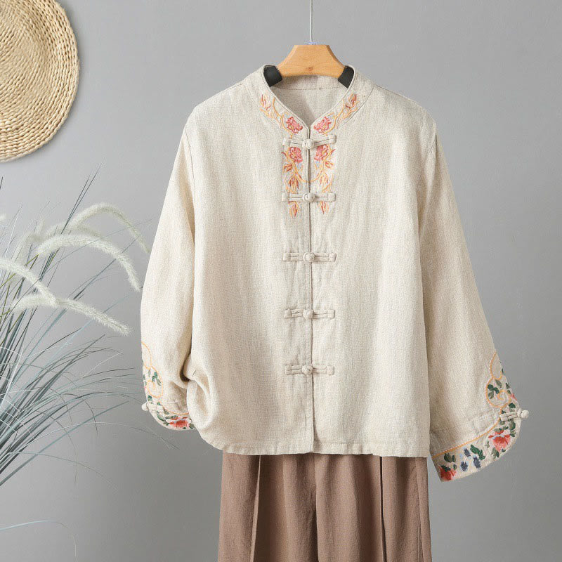 Breathable Embroidered Cotton Stand-Collar Mindful Shirt