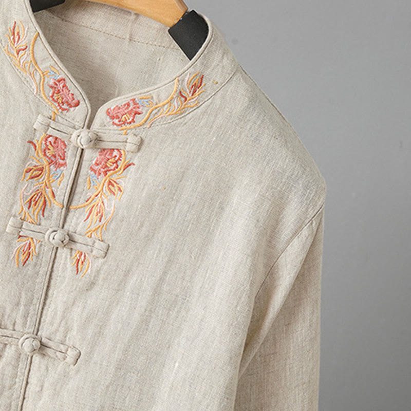 Breathable Embroidered Cotton Stand-Collar Mindful Shirt