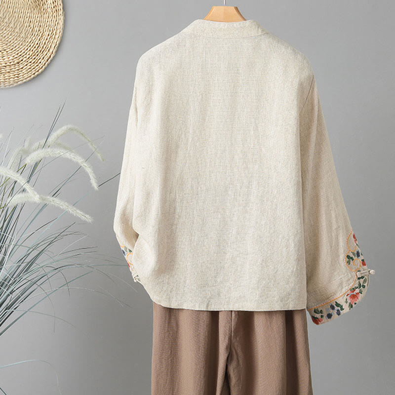 Breathable Embroidered Cotton Stand-Collar Mindful Shirt