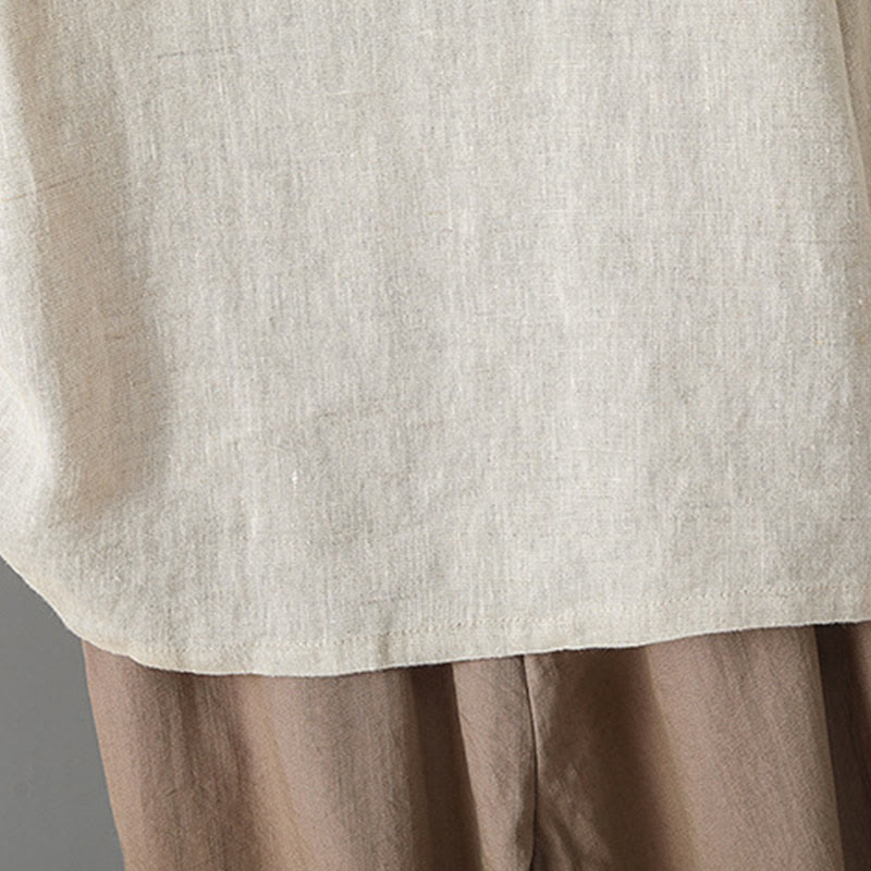 Breathable Embroidered Cotton Stand-Collar Mindful Shirt