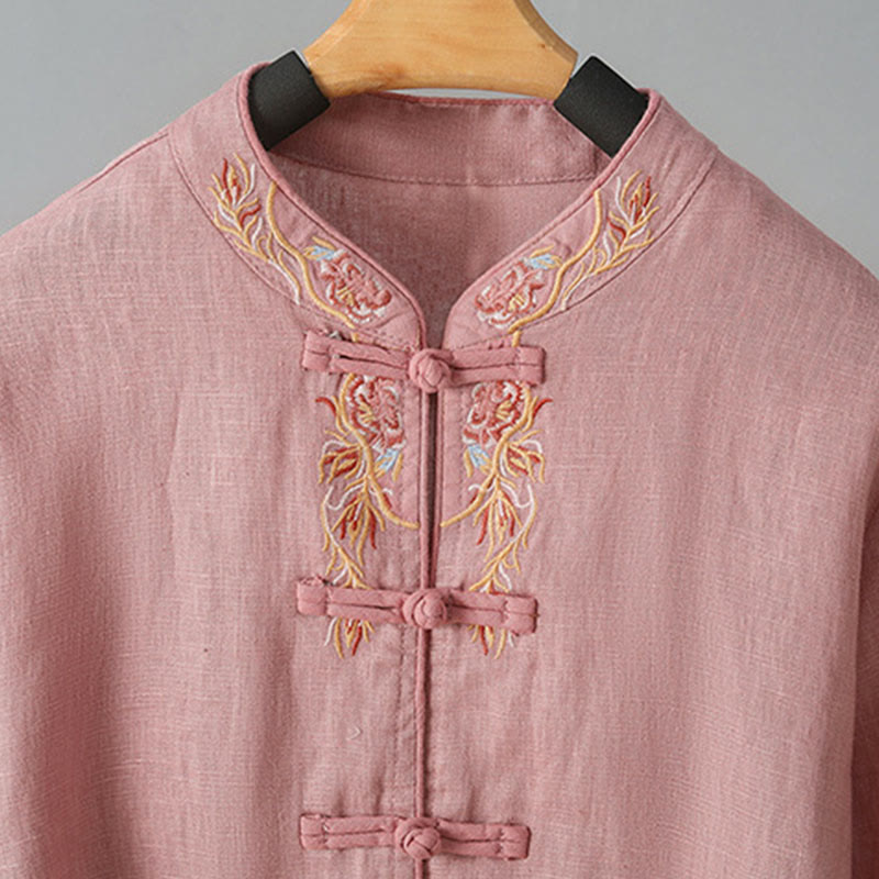 Breathable Embroidered Cotton Stand-Collar Mindful Shirt