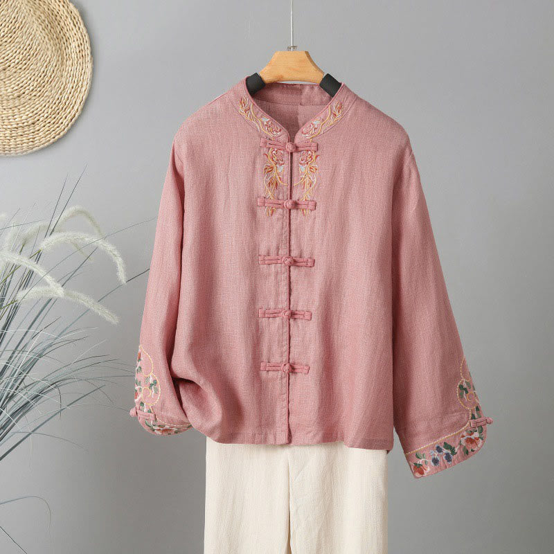 Breathable Embroidered Cotton Stand-Collar Mindful Shirt