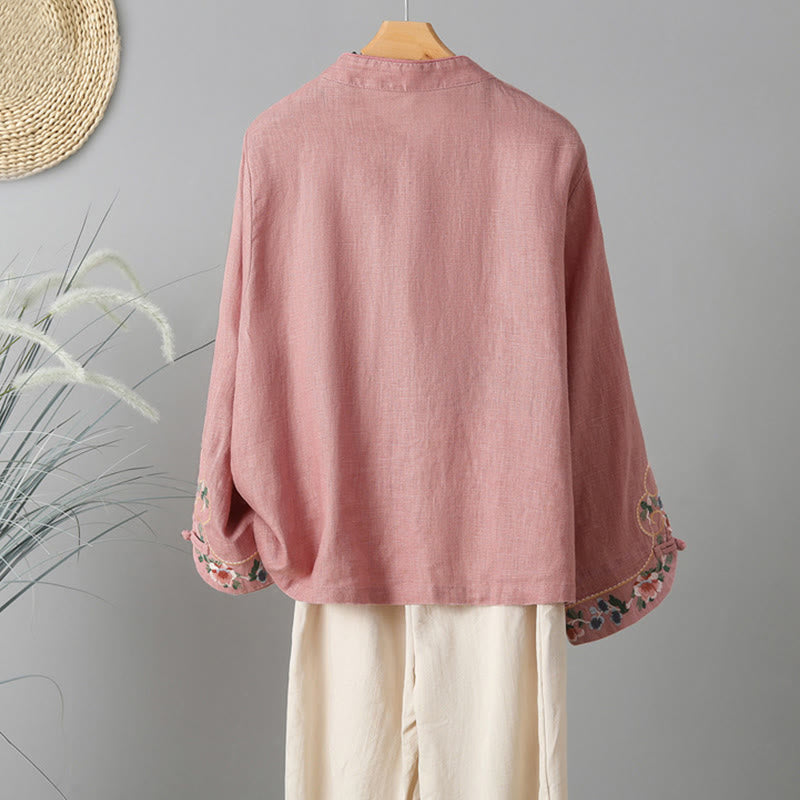 Breathable Embroidered Cotton Stand-Collar Mindful Shirt