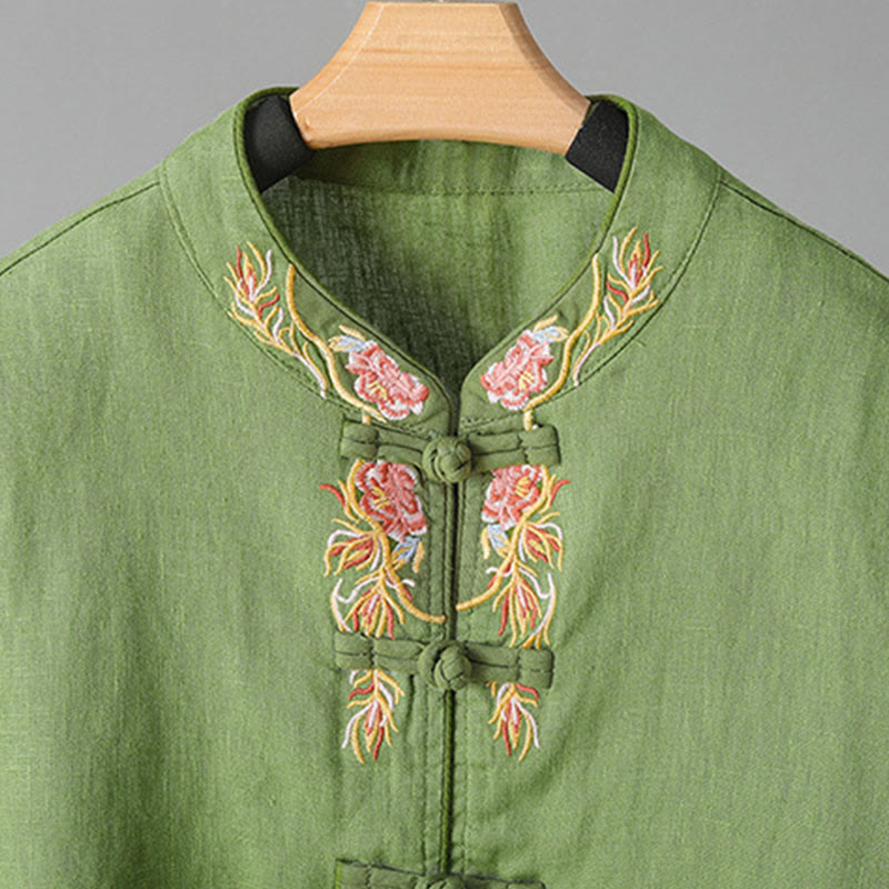 Breathable Embroidered Cotton Stand-Collar Mindful Shirt