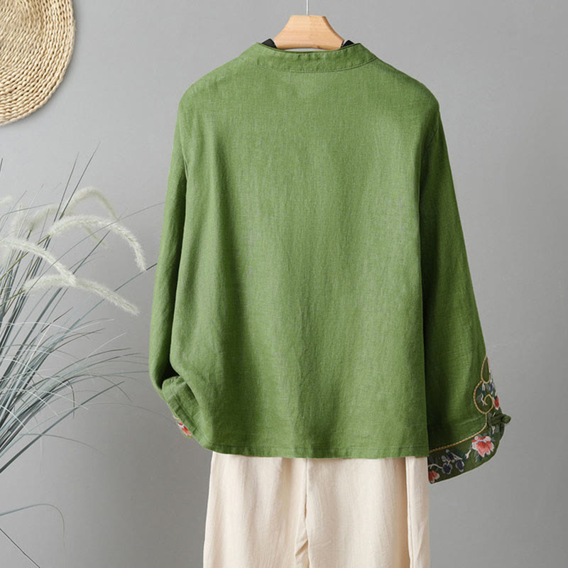 Breathable Embroidered Cotton Stand-Collar Mindful Shirt