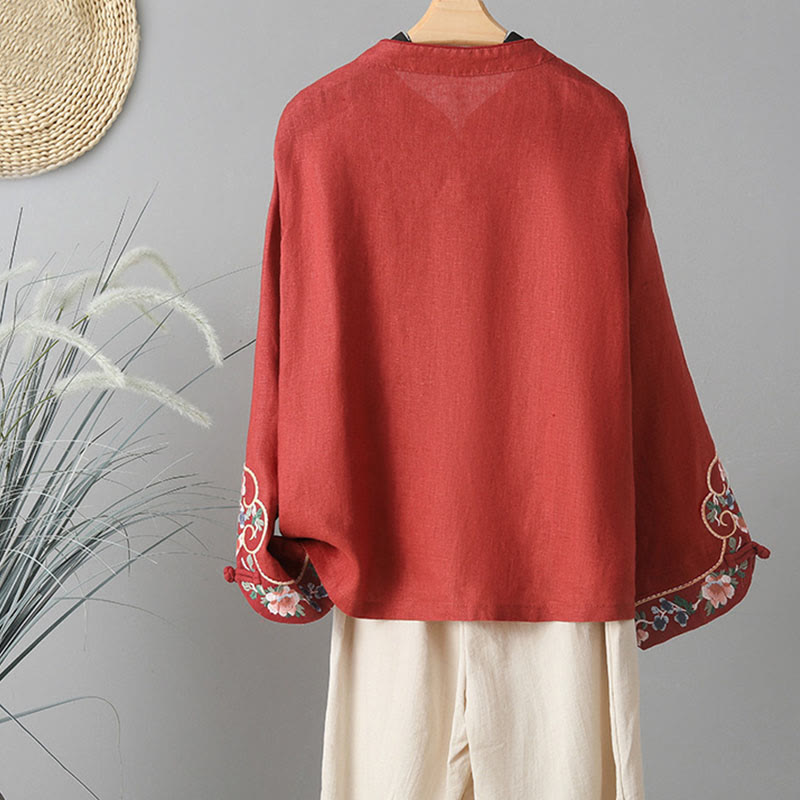 Breathable Embroidered Cotton Stand-Collar Mindful Shirt