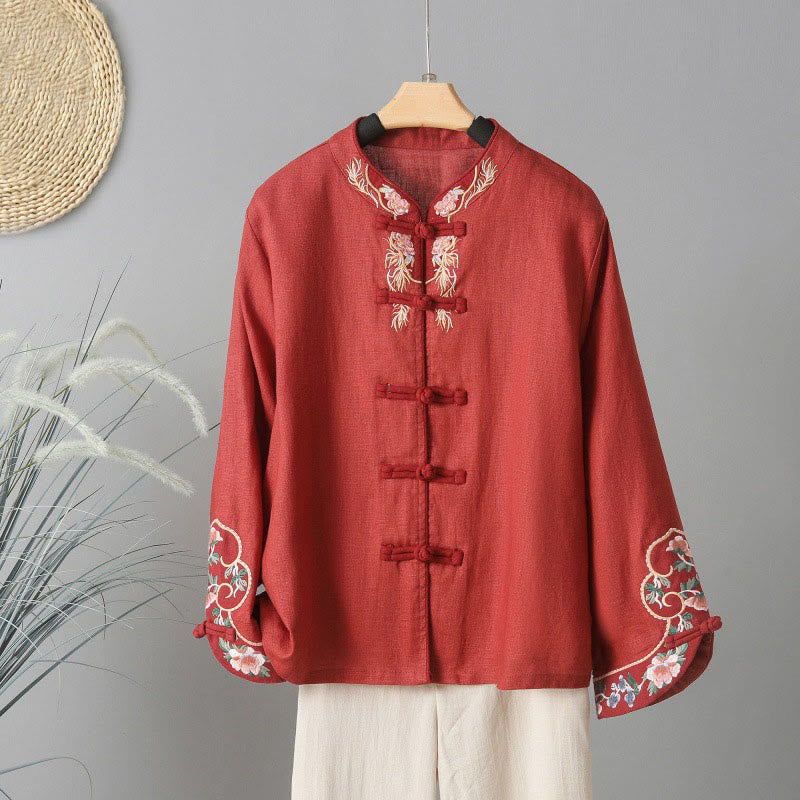 Breathable Embroidered Cotton Stand-Collar Mindful Shirt