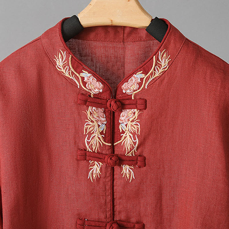 Breathable Embroidered Cotton Stand-Collar Mindful Shirt