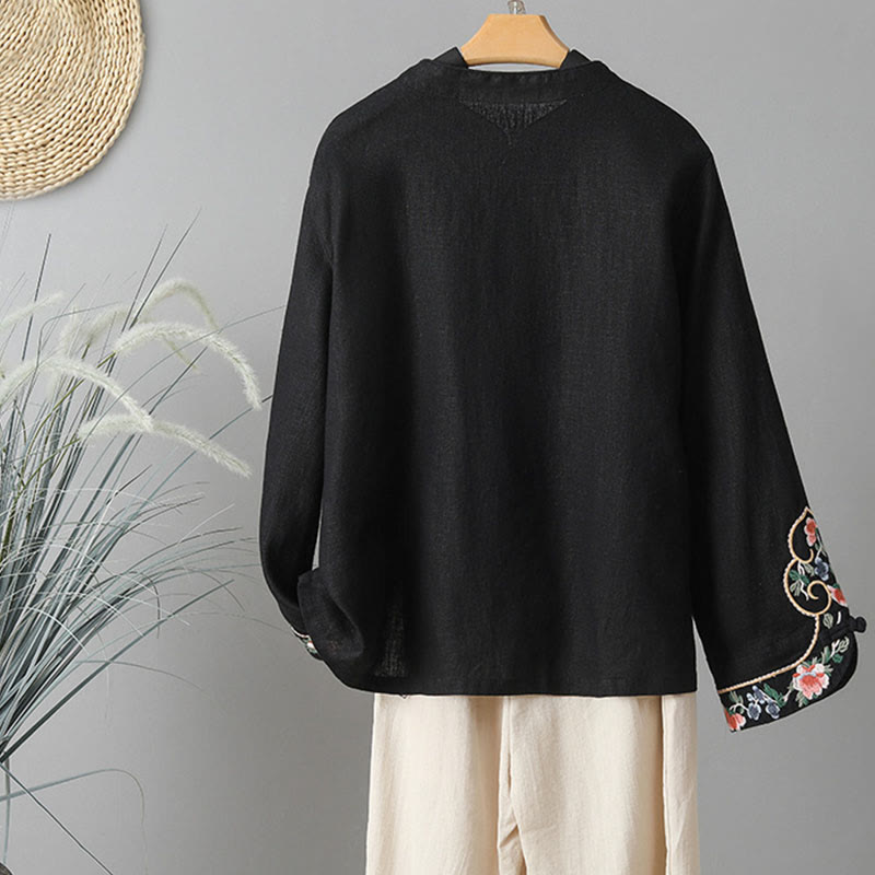 Breathable Embroidered Cotton Stand-Collar Mindful Shirt