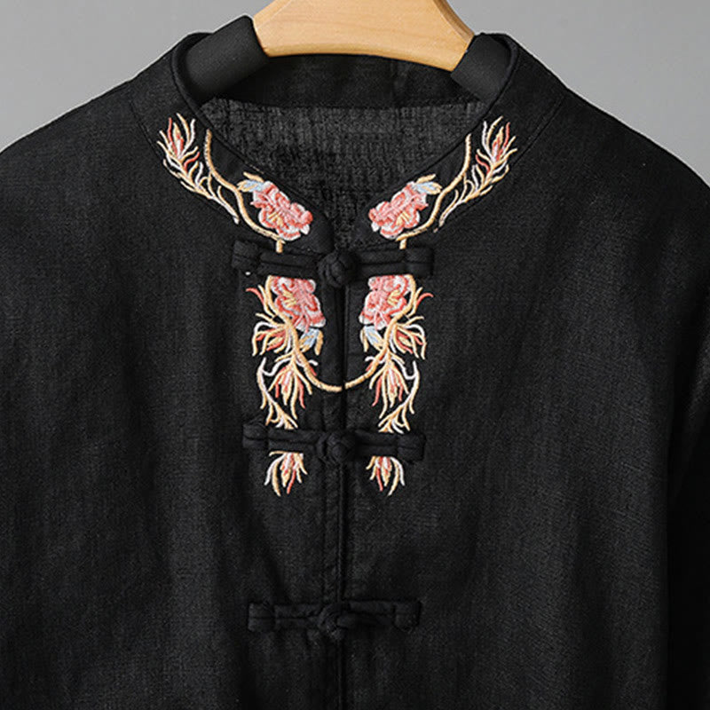 Breathable Embroidered Cotton Stand-Collar Mindful Shirt
