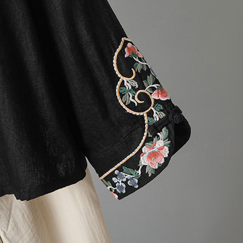 Breathable Embroidered Cotton Stand-Collar Mindful Shirt
