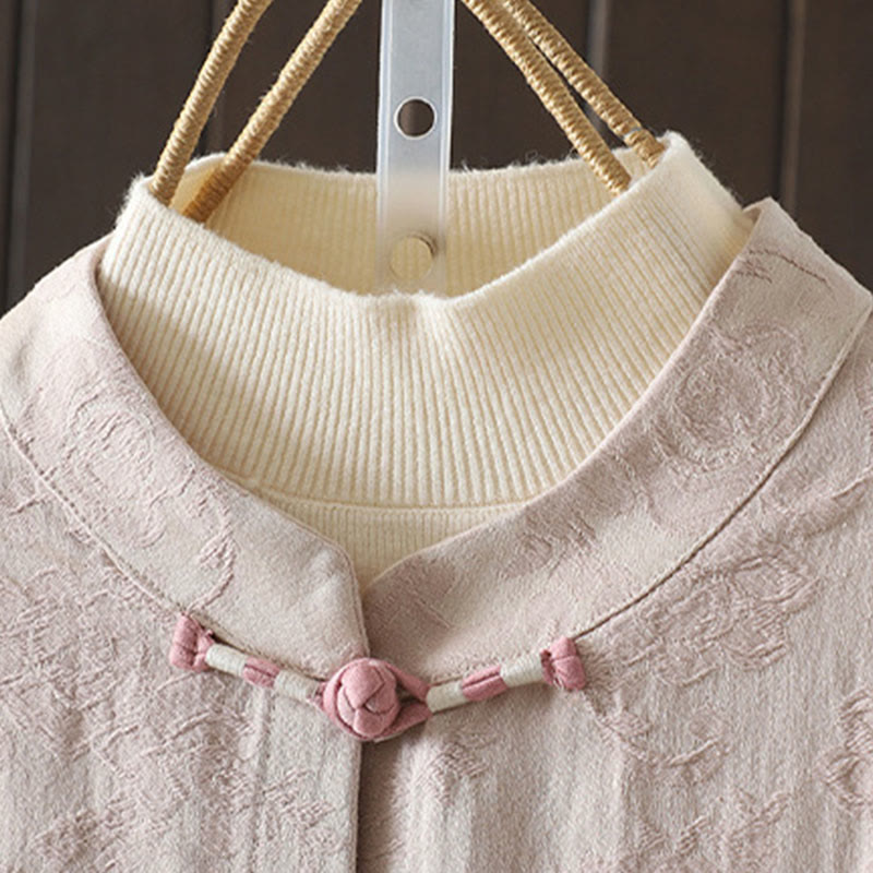 Casual Women's Flower Pattern Long Sleeve Stand Collar Cotton Shirt