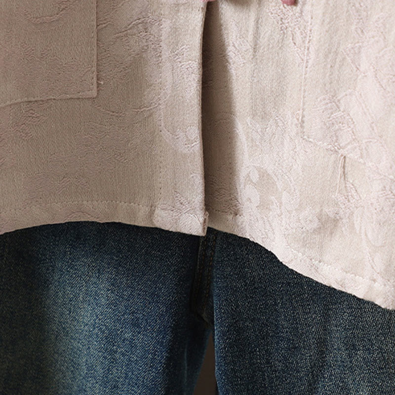 Casual Women's Flower Pattern Long Sleeve Stand Collar Cotton Shirt