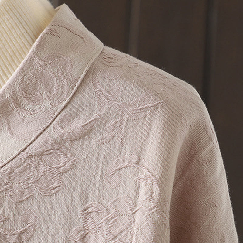 Casual Women's Flower Pattern Long Sleeve Stand Collar Cotton Shirt
