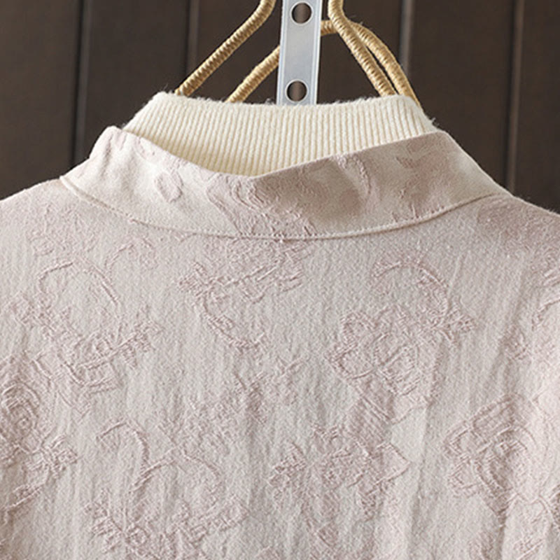 Casual Women's Flower Pattern Long Sleeve Stand Collar Cotton Shirt