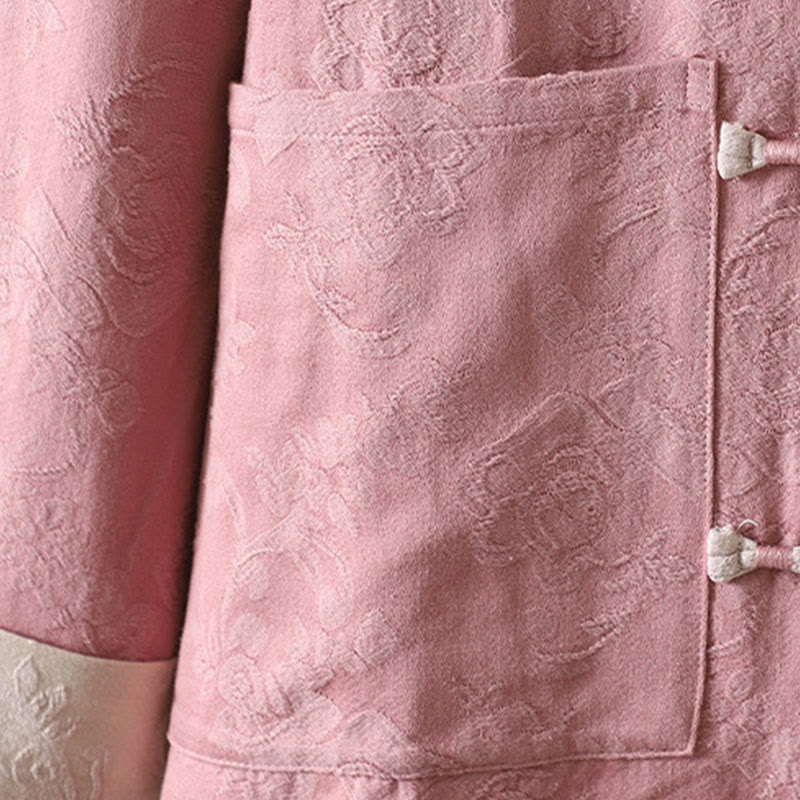 Casual Women's Flower Pattern Long Sleeve Stand Collar Cotton Shirt