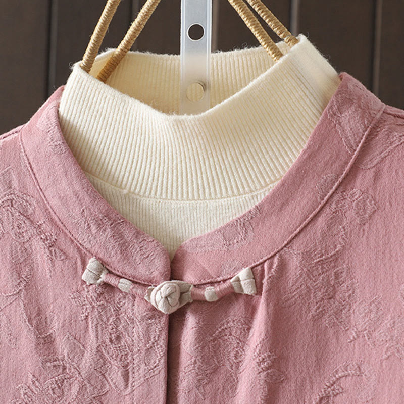 Casual Women's Flower Pattern Long Sleeve Stand Collar Cotton Shirt