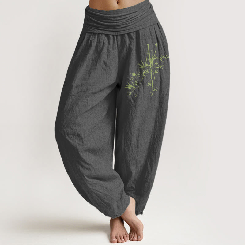 Tactile Cotton Bamboo Print Elastic Waist Meditation Harem Pants