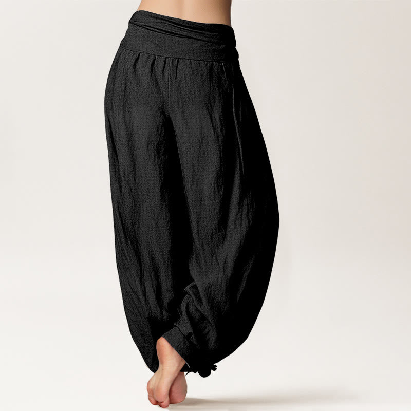 Yin Yang Hand Pattern Women's Elastic Waist Harem Cotton Pants