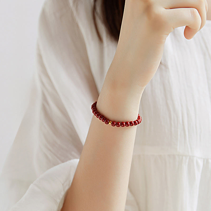 925 Sterling Silver Cinnabar Beads Blessing Bracelet