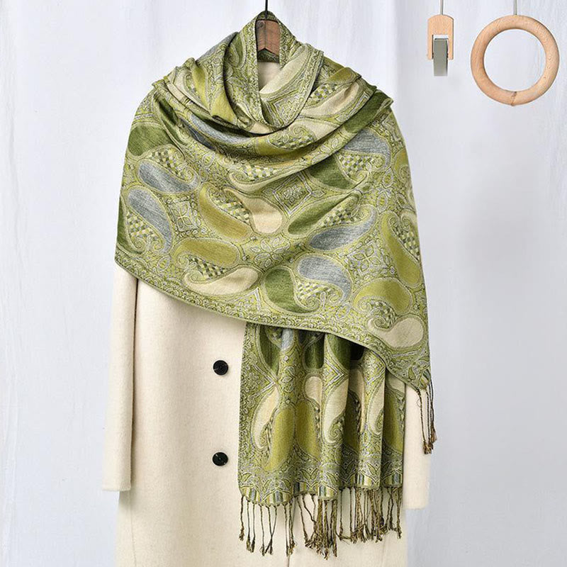 Tactile Geometric Knit Meditation Tibetan Shawl Wrap