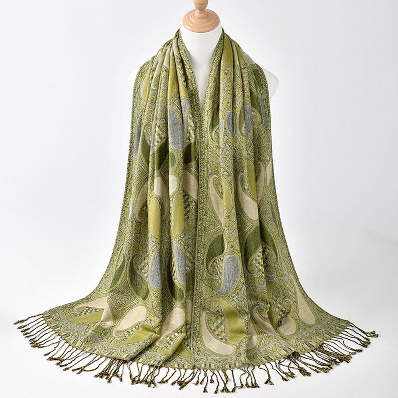 Tactile Geometric Knit Meditation Tibetan Shawl Wrap